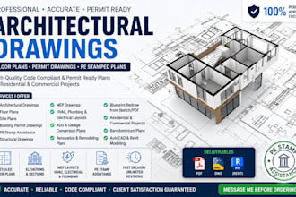 design 2d floor plan, site plan, pe stamp and permit drawings