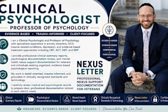 prepare VA nexus opinion for ptsd anxiety depression and ocd