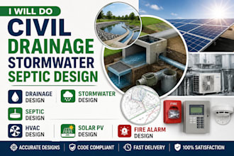 do civil drainage stormwater septic design hvac solar pv fire alarm