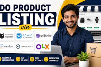 do product listing via big cartel, ecwid, sellbrite, vendoo, linnworks, olx