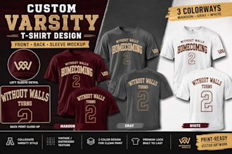 create custom varsity typographic streetwear t shirt design for clothing brand