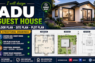 design adu guest house floor plan site plan plot plan and structural drawing
