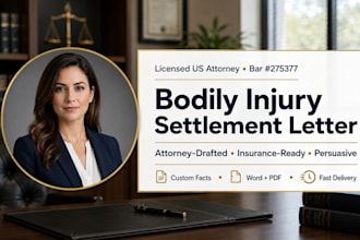 draft a bodily injury settlement demand letter as a licensed US attorney