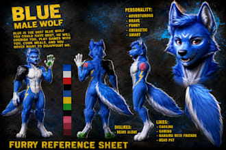 draw furry art oc fursona anthro reference sheet  avatar sfw, nsfw