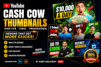 design high CTR youtube thumbnails for gaming and cash cow
