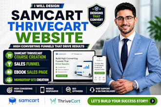 redesign samcart thrivecart course creation, sales funnel, ebook sales page
