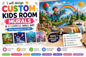 design custom kids room murals and colorful wall art