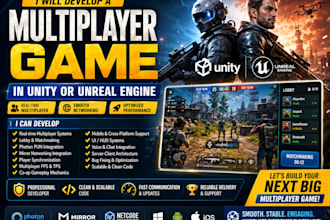 develop a multiplayer game with matchmaking networking in unity or unreal engine