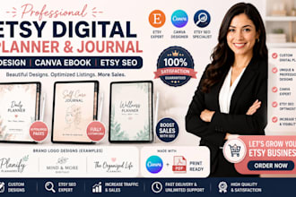 do etsy digital planner, journal design, canva ebook,  digital planner, etsy SEO