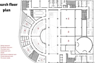 create accurate church floor plan design with 2d and 3d layout design