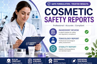 do ingredient review, toxicology report, stability report for cosmetic product