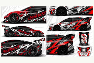 design car wrap, van wrap, vehicle wrap and truck wrap with 3d mockup