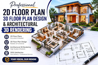 do autocad 2d floor plan, 3d floor plan design and architectural 3d rendering