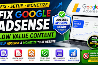 fix google adsense low value content, setup adsense and monetize website