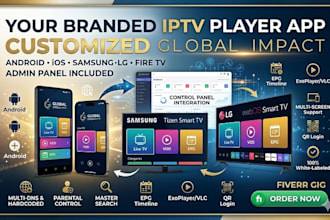 create branded iptv player app for android, ios, samsung lg, smart tv with panel