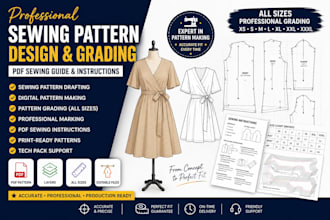 draw sewing pattern with grading and marking digital textile clothing pattern