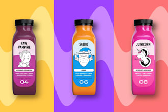 design an illustrated juice packaging system for your brand