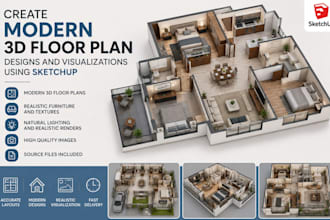 create modern 3d floor plan designs and visualizations using sketchup