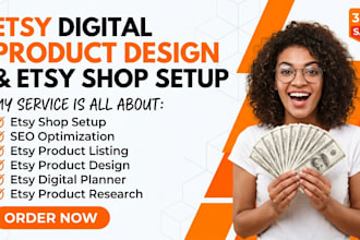 do etsy digital product design, etsy seo, etsy product listing, etsy shop setup
