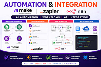 build make com, zapier, n8n ai automation workflow and API integration