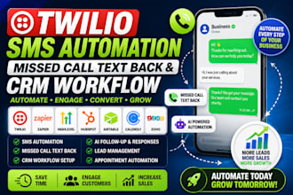 setup twilio SMS automation, missed call text back and CRM workflow