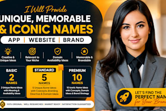provide unique memorable short  iconic app name, website name, brand name