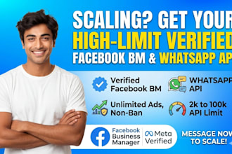 setup verified whatsapp api, facebook bm, 2k to 100k api conversation limit