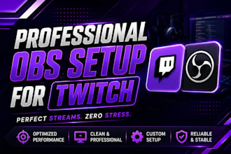 design animated twitch stream overlay, twitch logo, panels, screens, alerts