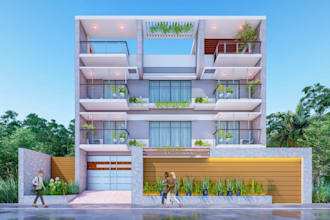 build modern apartment exterior building, 3ds max architect, urban facade design
