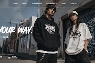 design clothing brand website, streetwear website, and shopify clothing website