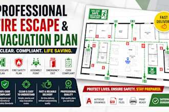 design custom fire emergency evacuation plan, egress plan and fire escape plans