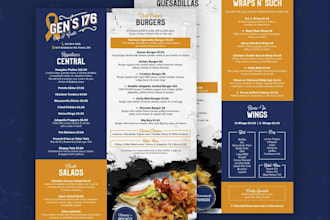design a professional bar and grille menu for your business