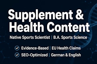 write evidence based supplement and health content as a sports scientist