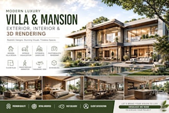 design modern luxury villa, mansion, exterior interior and 3d rendering