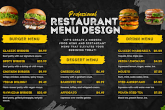 write engaging dish descriptions, recipe writing and do restaurant menu design