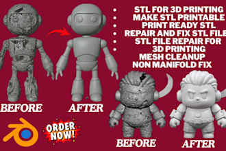 quickly fix, repair, optimize clean mesh, prepare your stl  file for 3d printing
