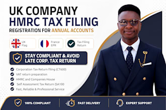 file UK hmrc annual accounts, sa100, corporation tax ct600, vat return