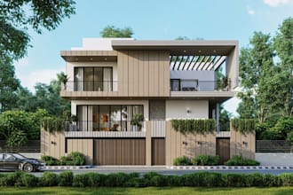 modern house elevation design, luxury villa exterior, real estate housing render
