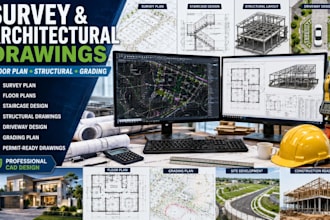 draw survey plans, staircase, structural, driveway, floor plans and grading plan