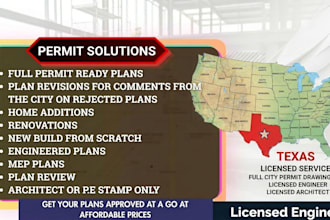 full city permit drawings set as licensed engineer in texas licensed architect
