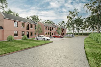render building plan for construction,streetscape 3d visual,detached brick house