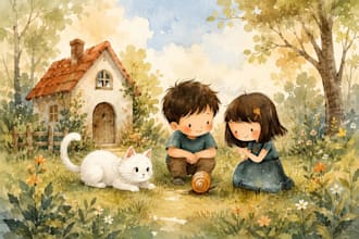 create watercolor childrens book illustrations and storybook art