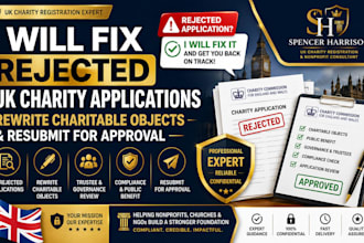 fix, resubmit rejected UK charity applications for charity commission approval