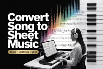 convert song to sheet music, music transcription, tabs,lead sheet