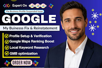 do google my business profile verification and fix suspended gmb, setup gmb