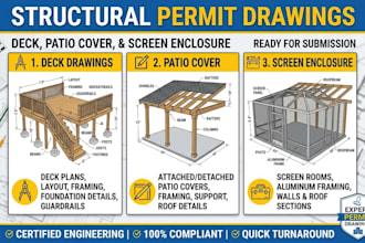 provide structural permit drawings for deck, patio cover, and screen enclosure