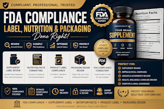 do fda compliance, nutrition facts, supplement label and packaging design review