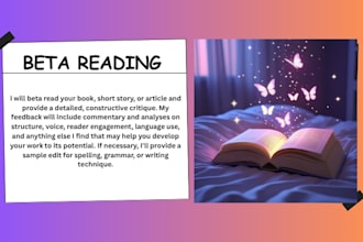 promptly and in depth feedback beta read and critique any book