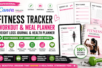 canva fitness tracker workout log meal planner weight loss journal health