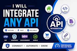 integrate any api with php, wordpress, mls, json or xml, woocommerce api, nodejs